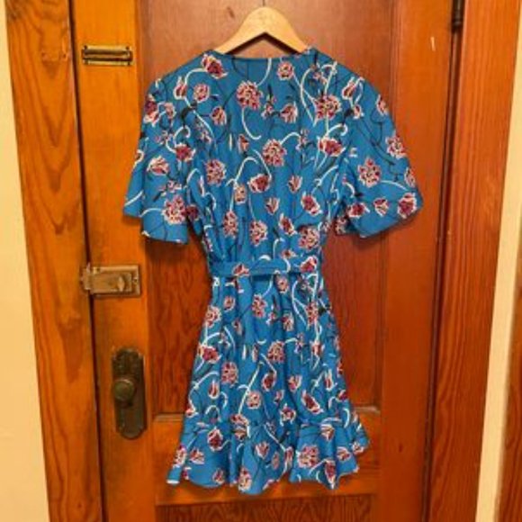 NWOT Shein Allover Floral Ruffle Trim Wrap Belted Dress - Picture 6 of 7